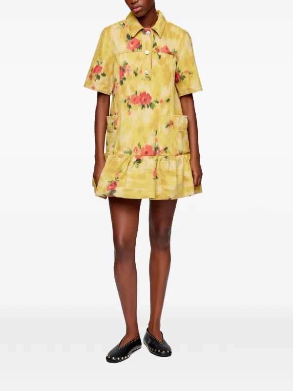 ganni floral print mini dress Ganni Printed Mini Dress
