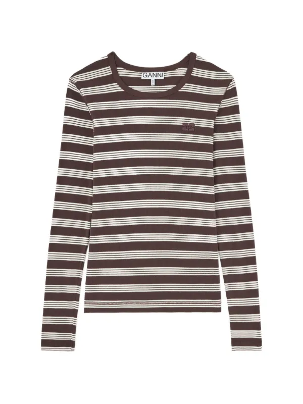 GANNI ストライプ ロングTシャツ | ブラウン | FARFETCH JP