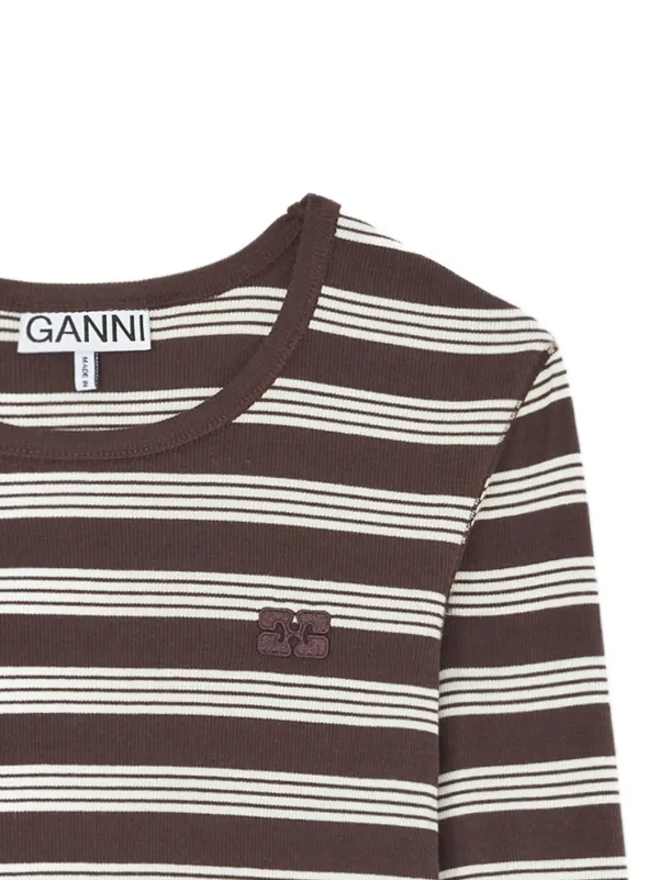 GANNI ストライプ ロングTシャツ | ブラウン | FARFETCH JP
