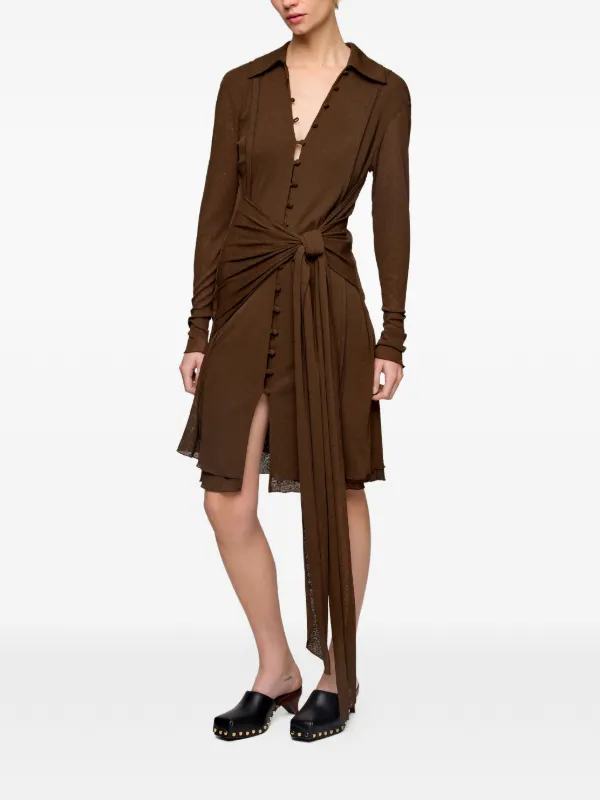 ganni long sleeve dress Ganni Blue Printed Mesh O-neck Ruched Long Dress