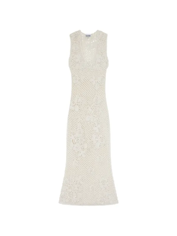 ganni embroidered dress Ganni Long Dress In Cotton Crochet
