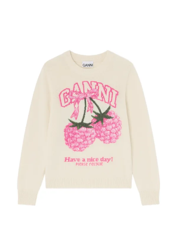 GANNI Raspberry graphic-print Jumper | Neutrals | FARFETCH