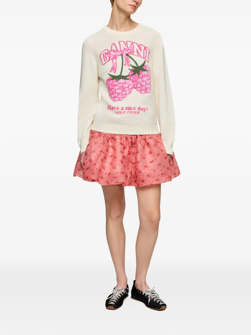 GANNI Trui met grafische print Beige