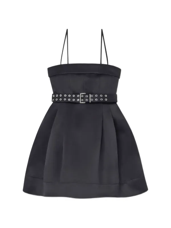 ganni cocktail dress GANNI Belted eyelet-embellished striped taffeta midi dress