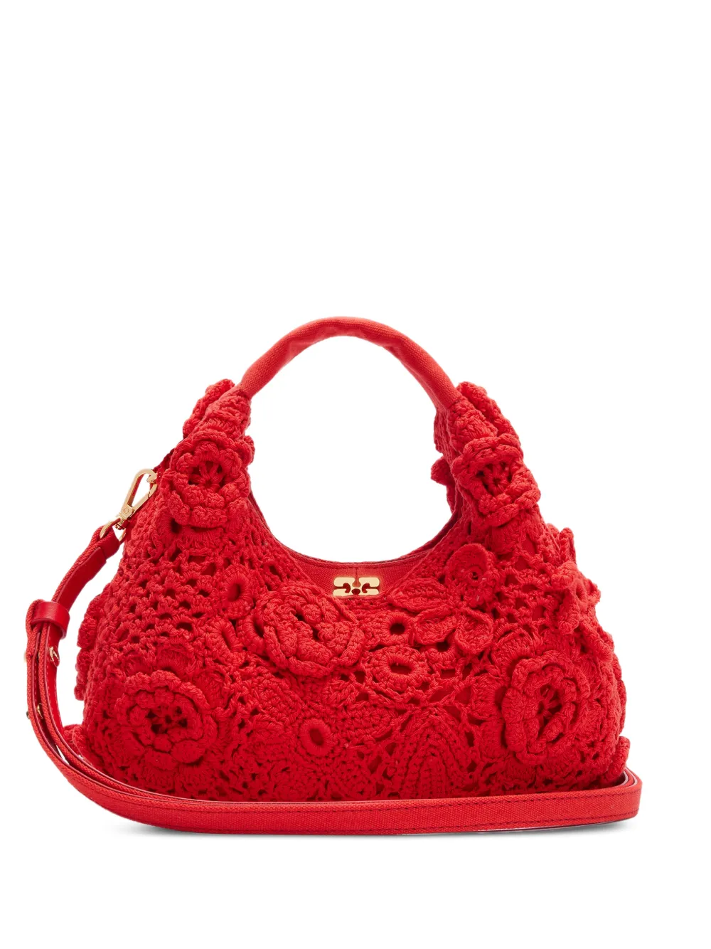 GANNI Borsa tote con applicazione a fiori - Rosso