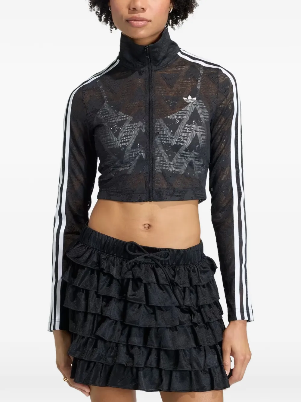 adidas Gestreepte sweater met rits Zwart