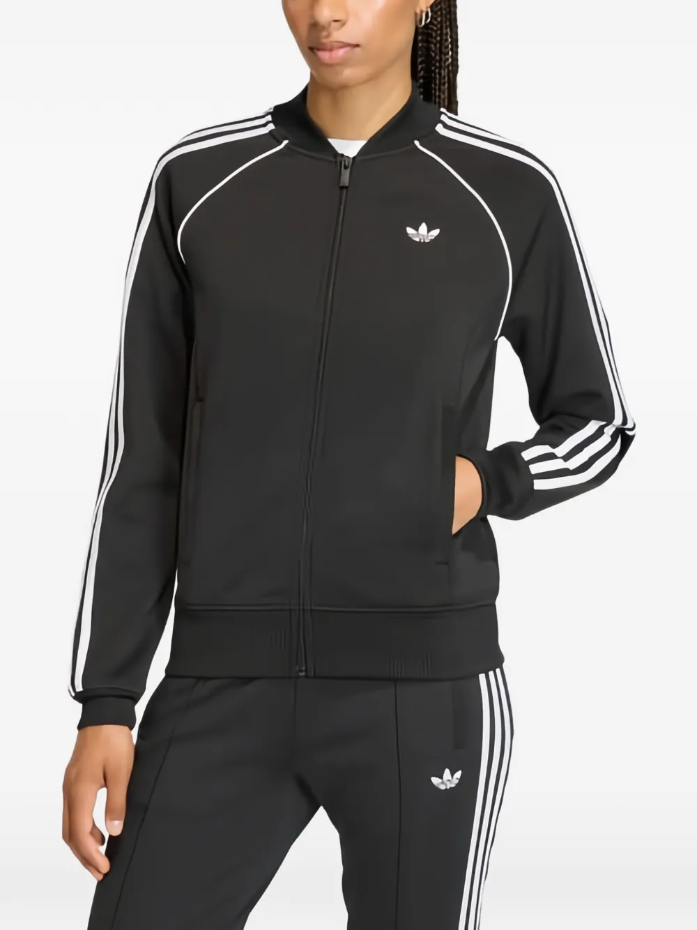 Adidas Gestreepte sweater met rits Zwart