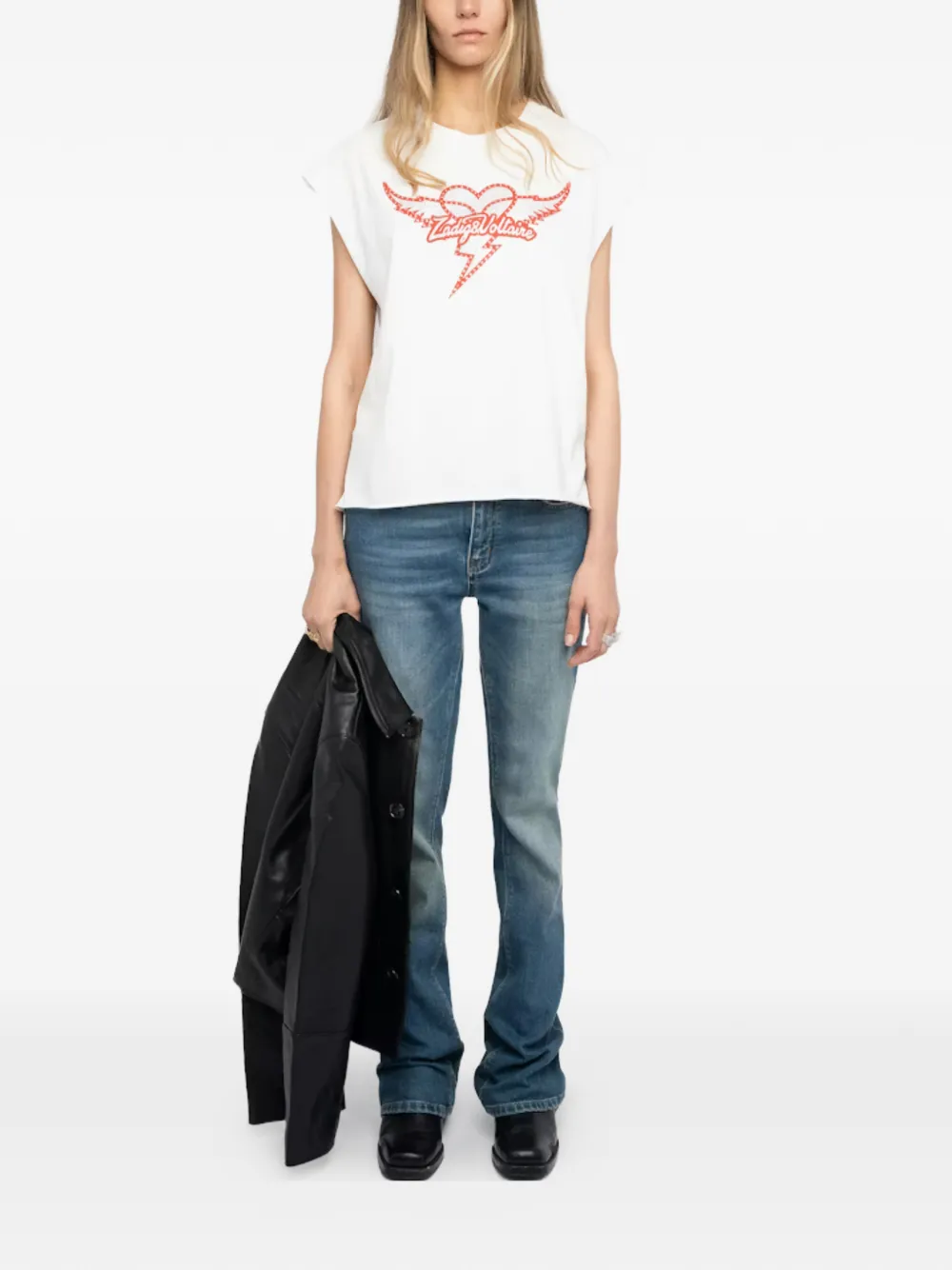 Zadig&Voltaire T-shirt met kapmouwen verfraaid met stras Wit