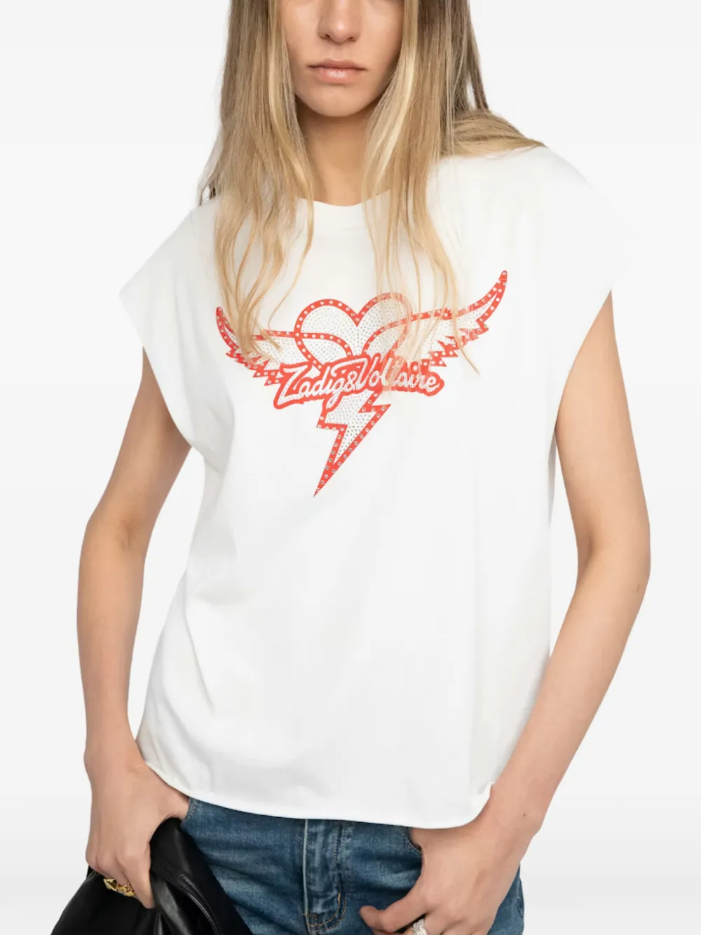 Zadig&Voltaire T-shirt met kapmouwen verfraaid met stras Wit