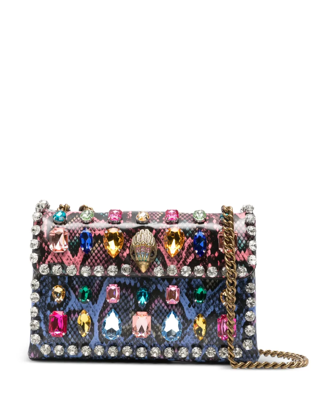 Kurt Geiger London mini Kensington jewelled snake-print shoulder bag - Blu