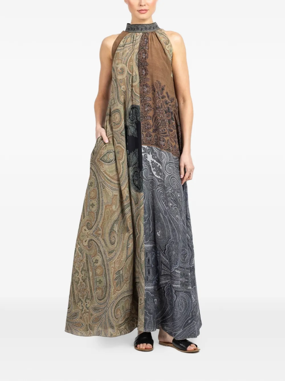 Pierre-louis Mascia Paisley Sleeveless Dress In Brown