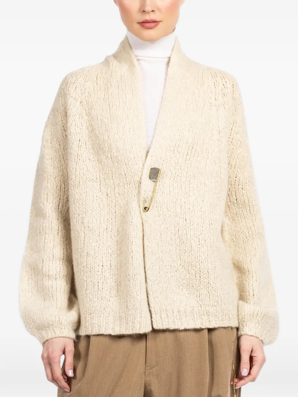 Frenckenberger hand-knit safety-pin cardigan - Toni neutri
