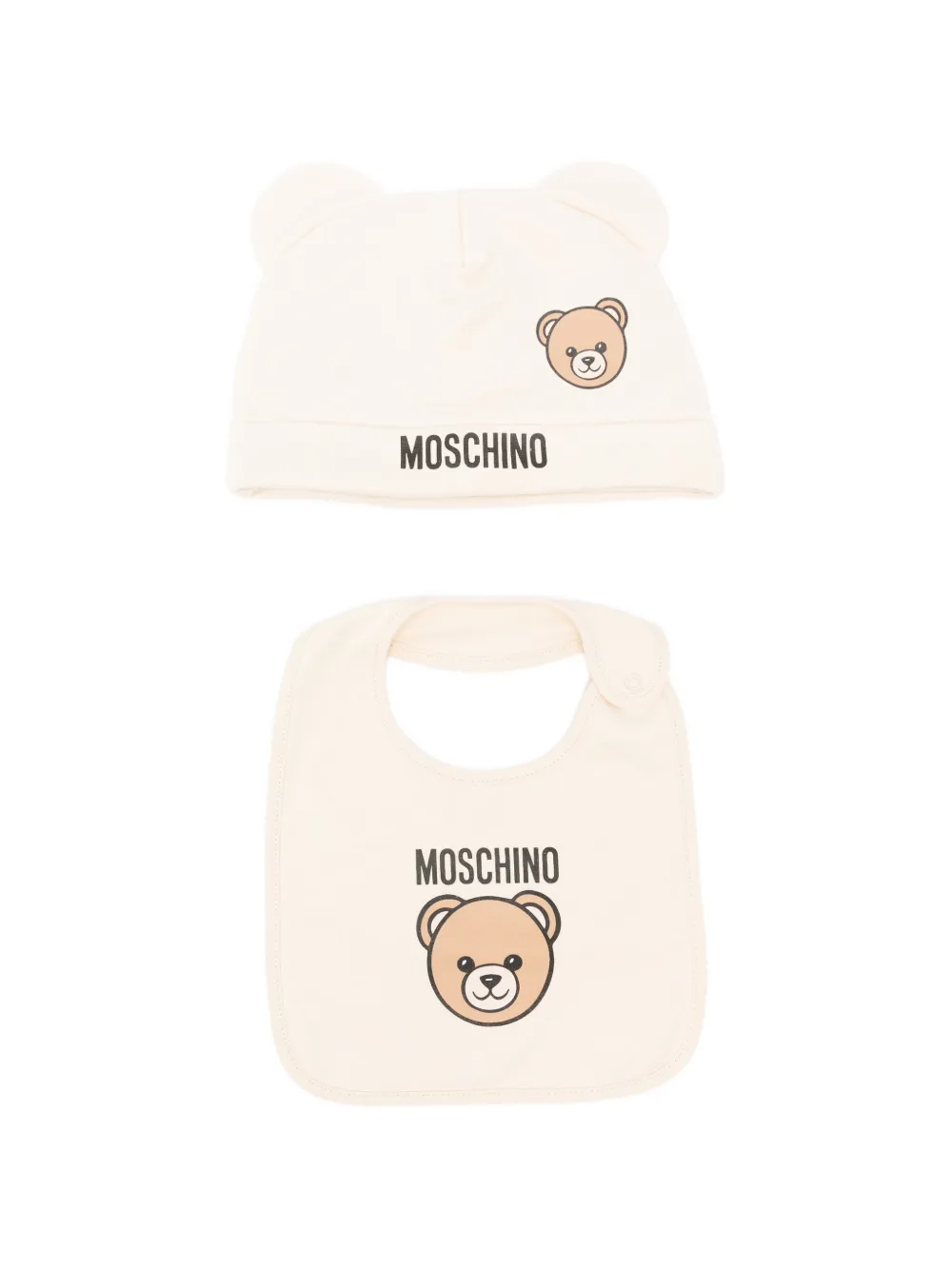 Moschino Kids teddy bear-print beanie set - Nude