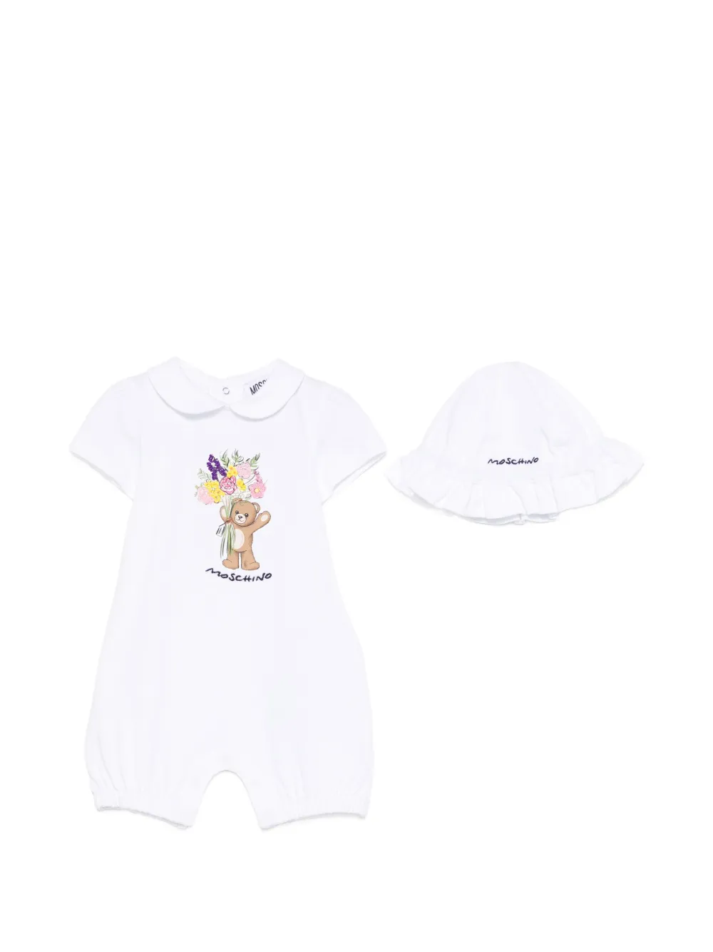 Moschino Kids bear-print romper - Bianco