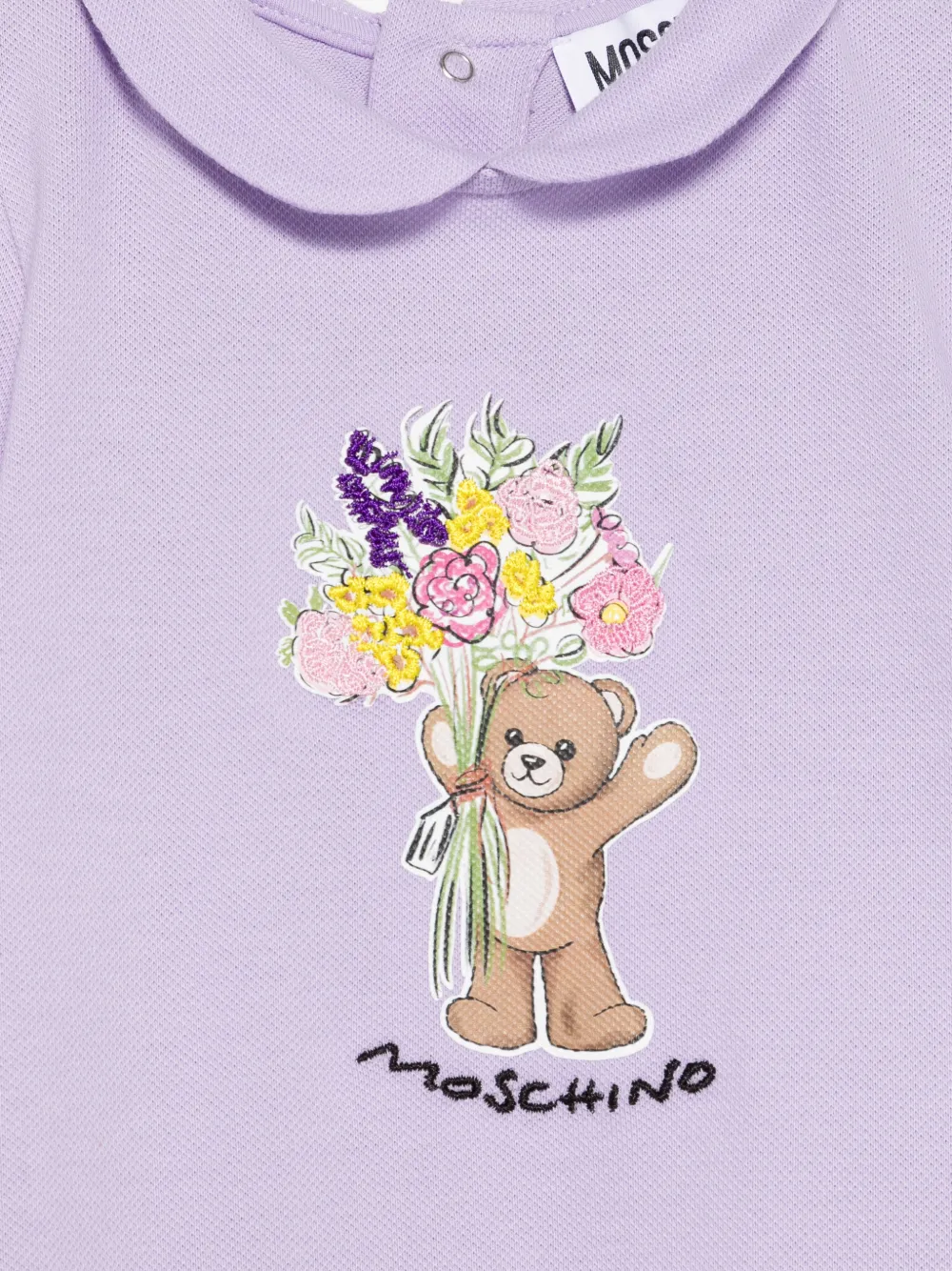 Moschino Kids Romper met Peter Pan kraag en print Paars
