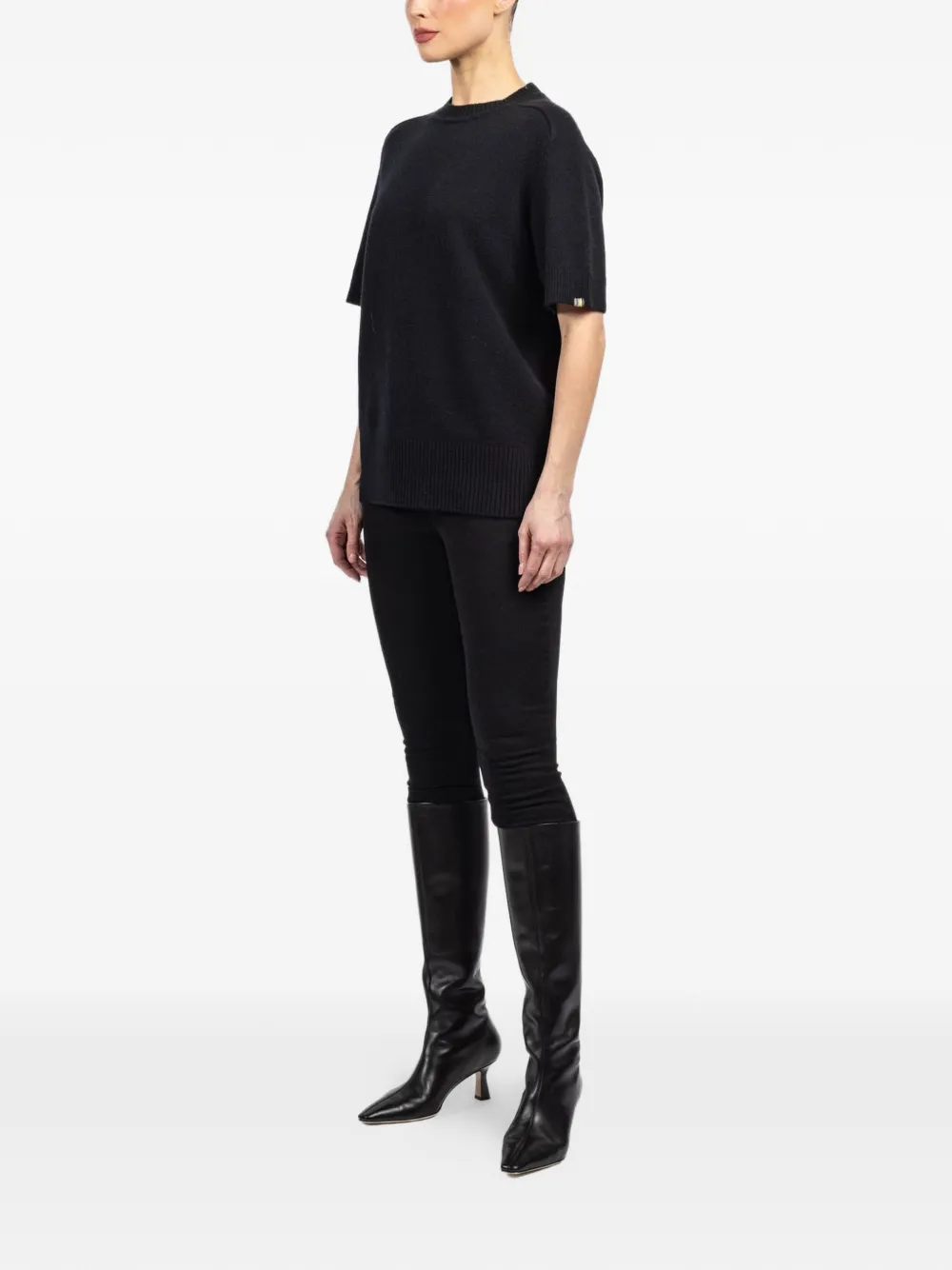 Extreme Cashmere Short-sleeve Sweater in Black, view 3