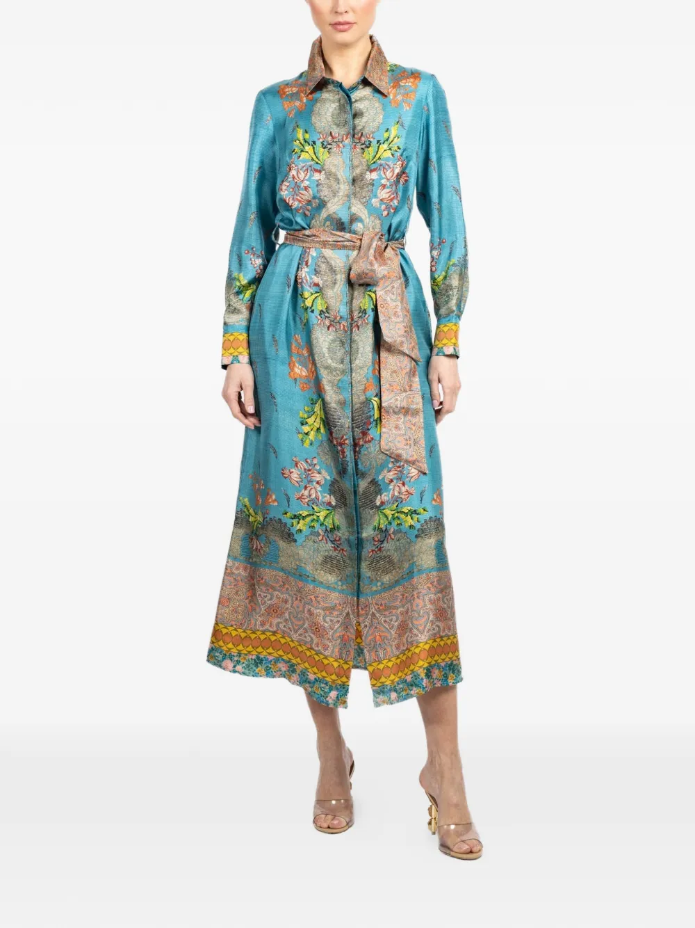 Pierre-Louis Mascia Aloe long-sleeve floral-print midi dress - Blauw