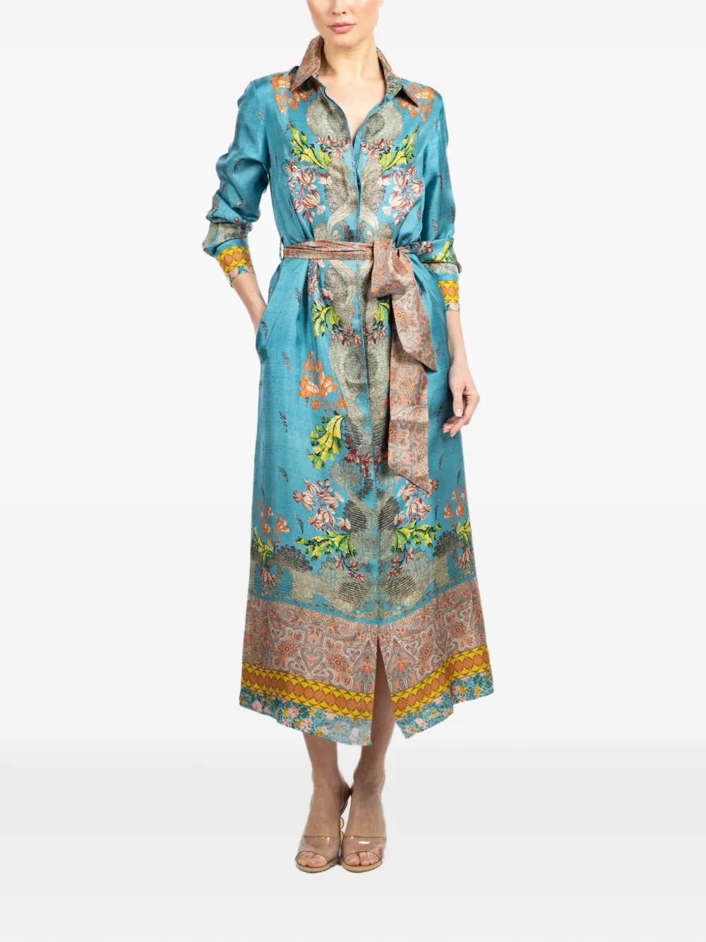 Pierre-Louis Mascia Aloe long-sleeve floral-print midi dress - Blu