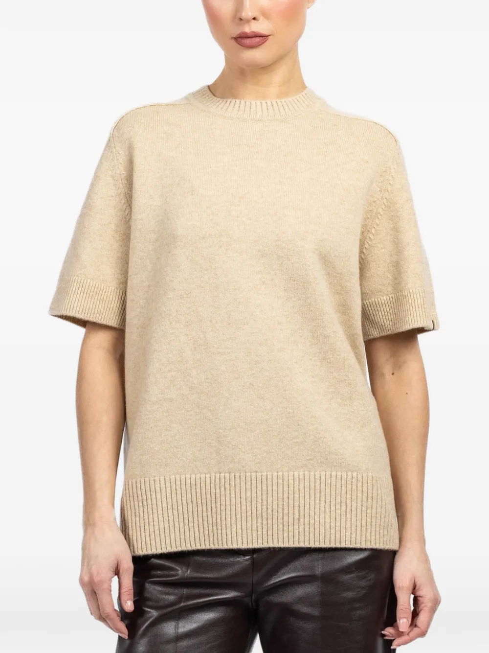 extreme cashmere short-sleeve ribbed sweater - Nude