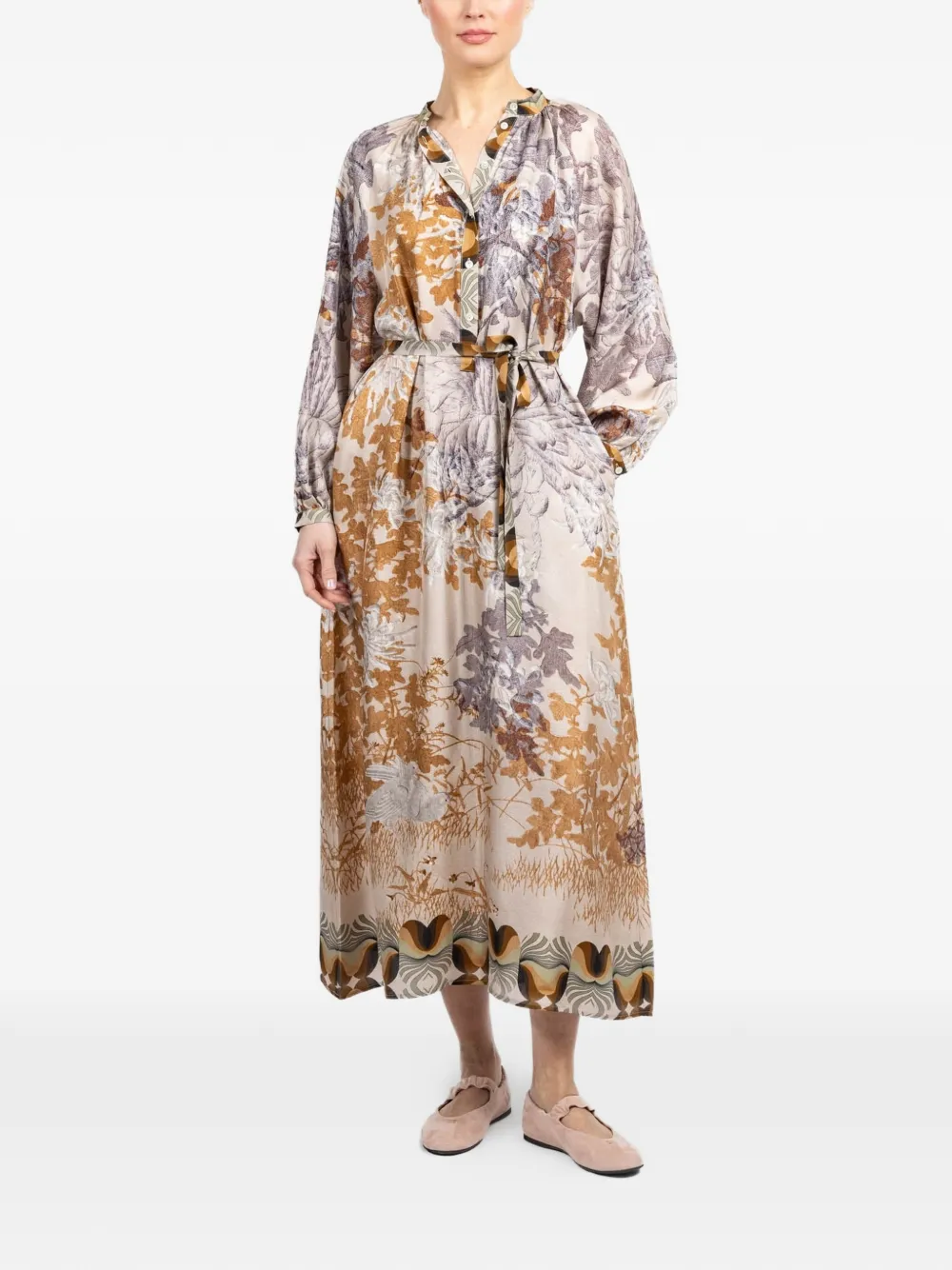 Pierre-Louis Mascia Aloe floral-print long-sleeve dress - Beige
