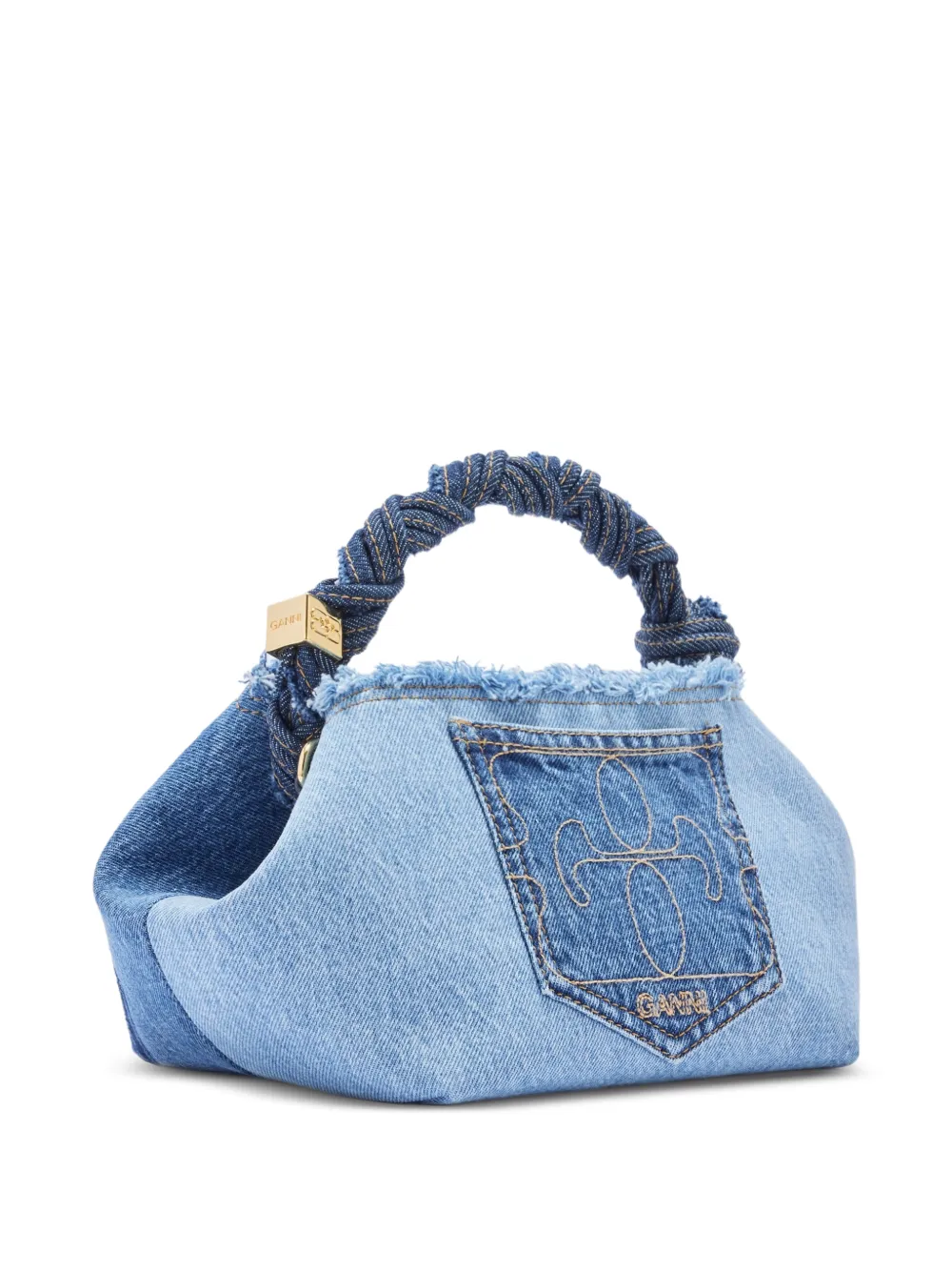 GANNI Twisted Handle Satchel Tote Bag in Blue, view 2