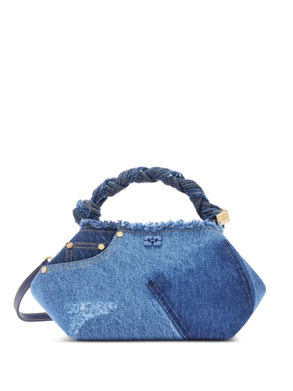 Ganni Twisted Handle Satchel Tote Bag in Blue