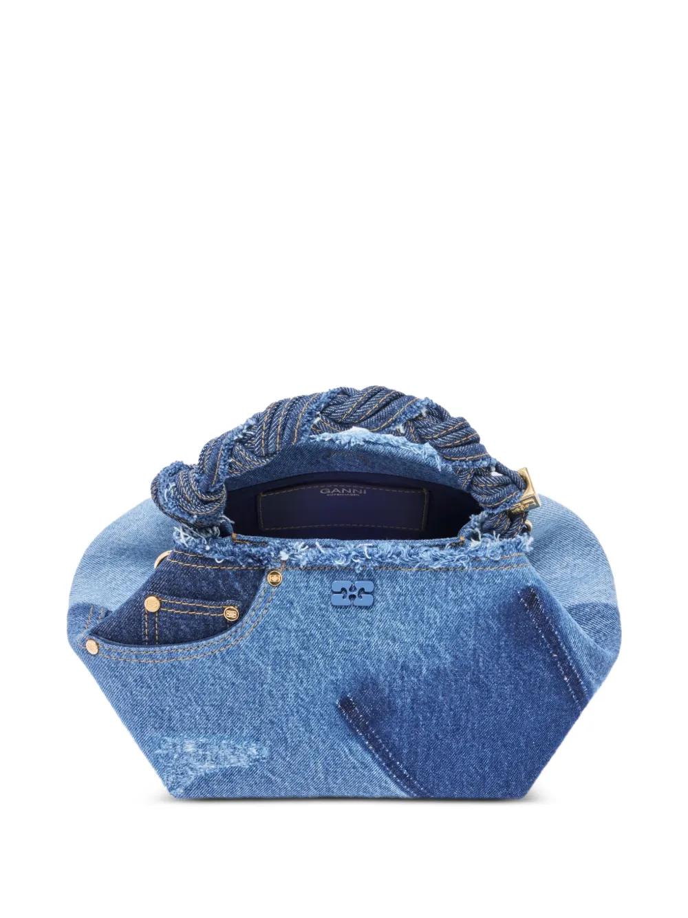GANNI Twisted Handle Satchel Tote Bag in Blue, view 3