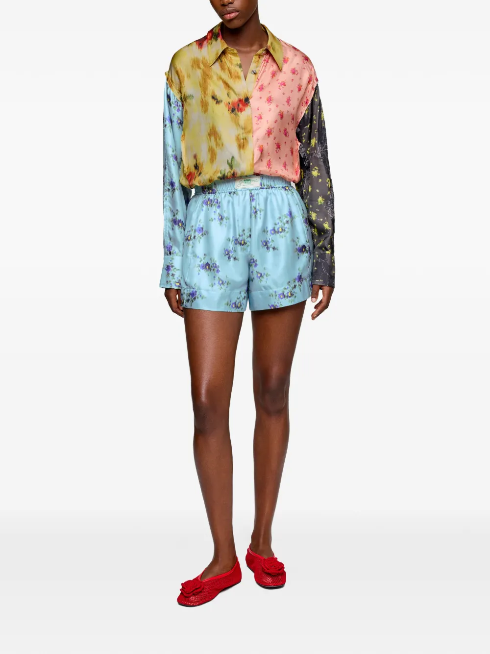  Ganni Floral-print Shorts - Blue 