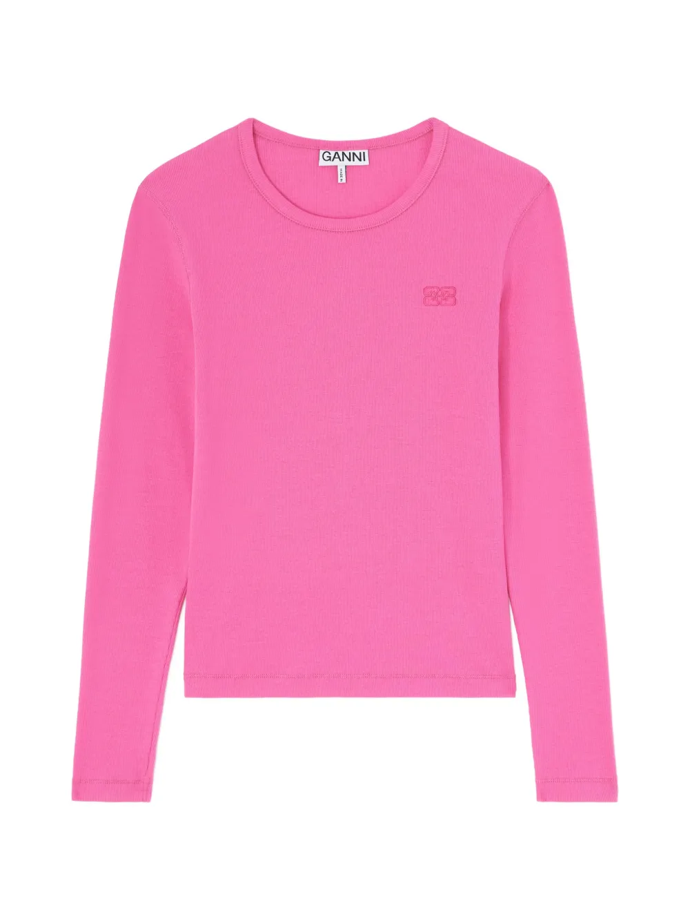 GANNI T-shirt a maniche lunghe con logo ricamato - Rosa