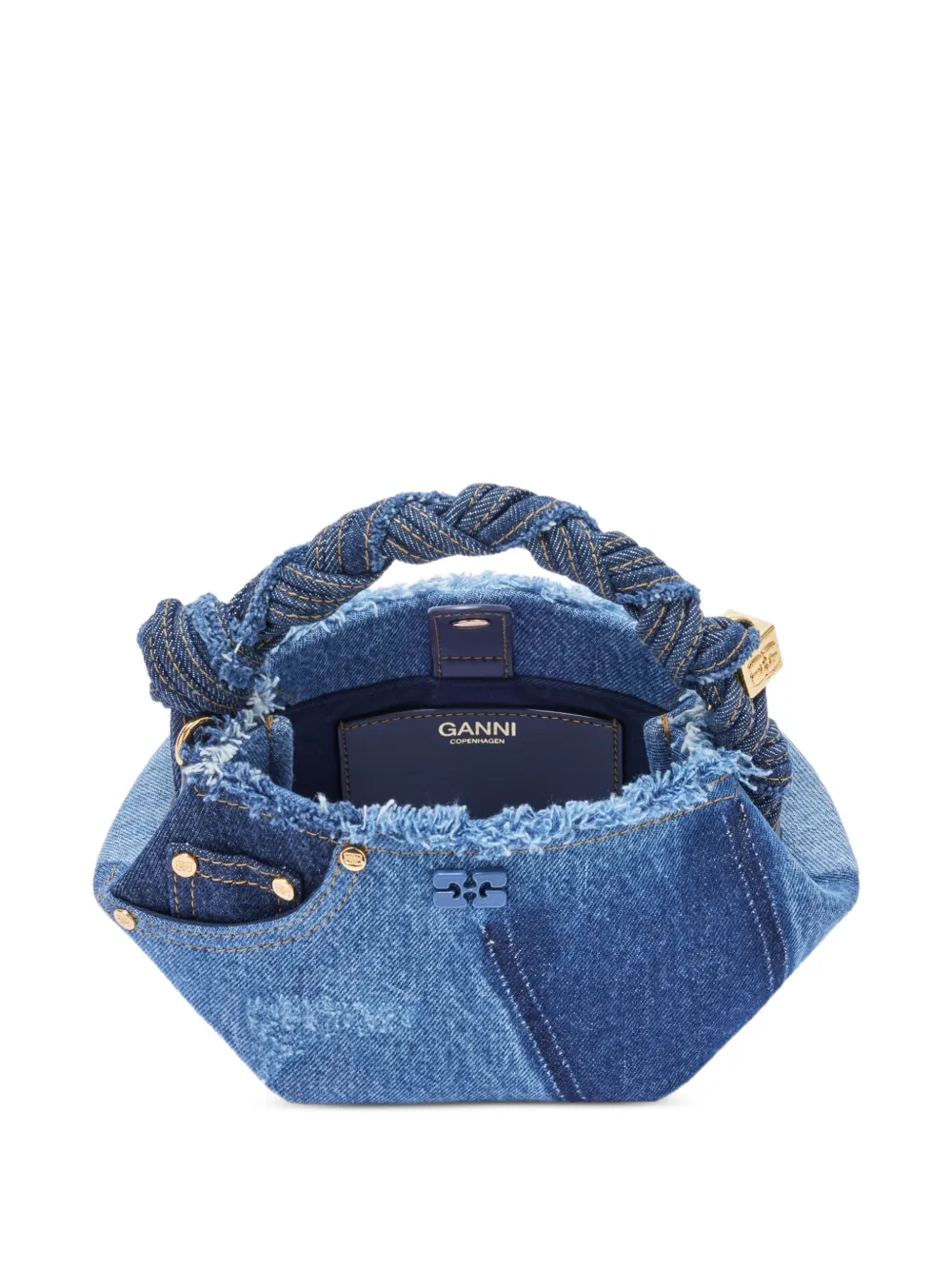 GANNI Shopper met franje handgreep Blauw