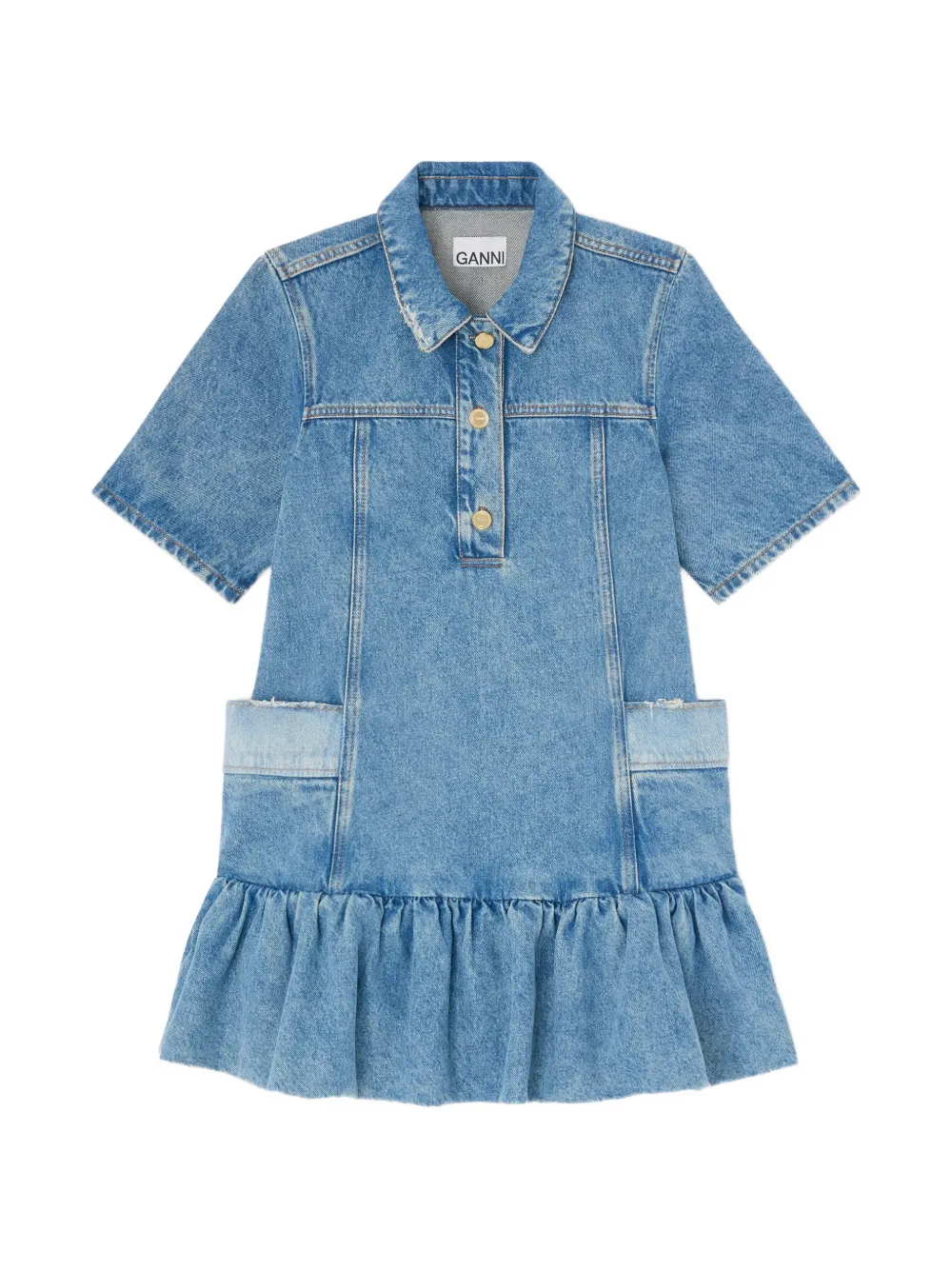 GANNI ruffled denim mini dress - Blue