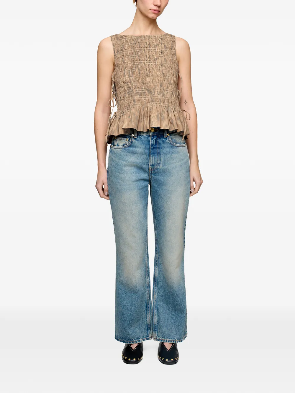  Ganni Shirred Tie Blouse - Neutrals 