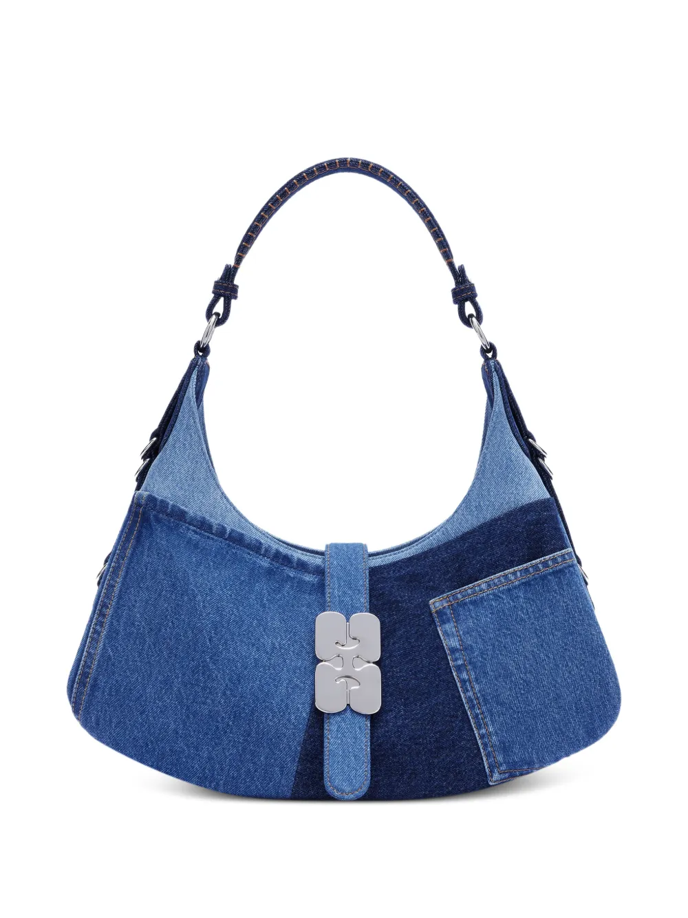 GANNI Borsa a spalla con design patchwork - Blu