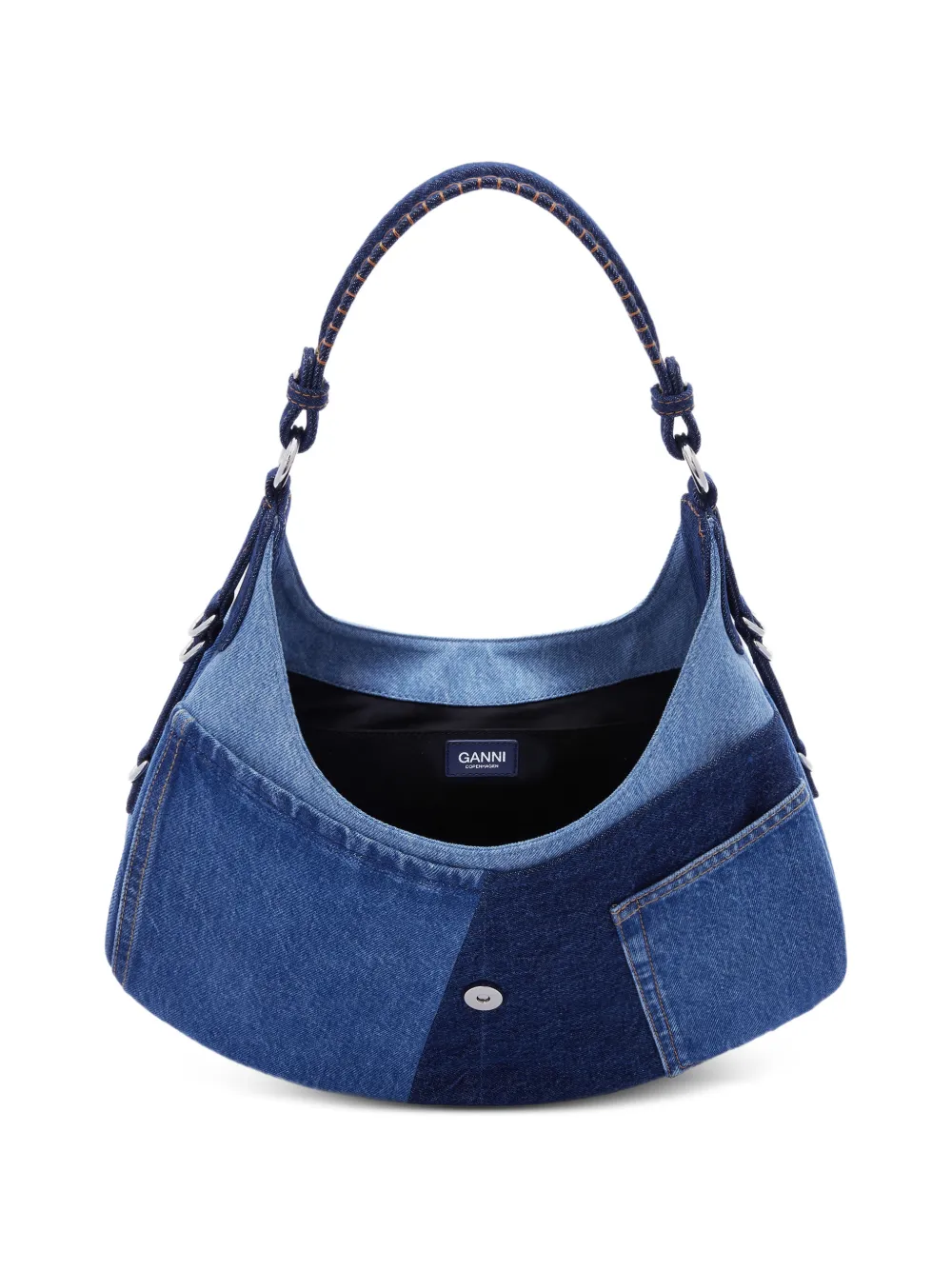 GANNI Kleine Kat schoudertas met patchwork Blauw