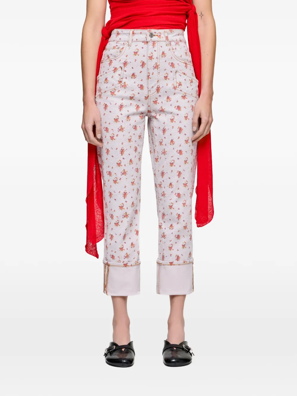 GANNI Capri slim-fit jeans met print Beige