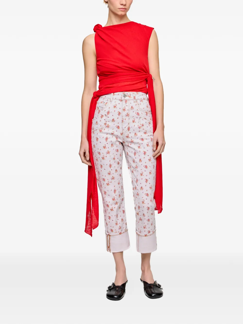 GANNI Capri slim-fit jeans met print Beige