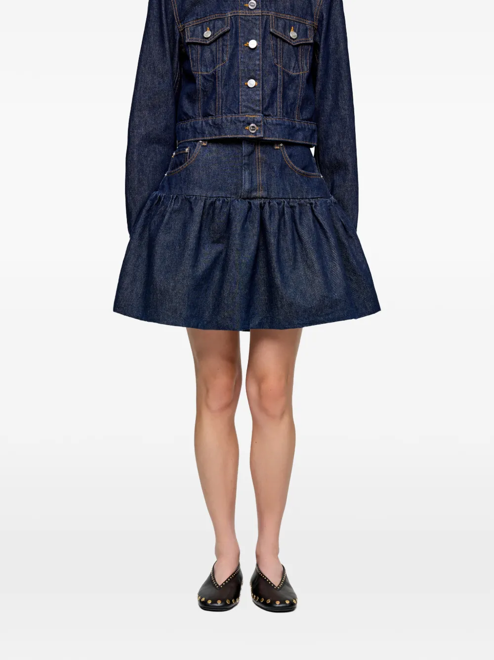  Ganni Ruffled Denim Mini Skirt - Blue 