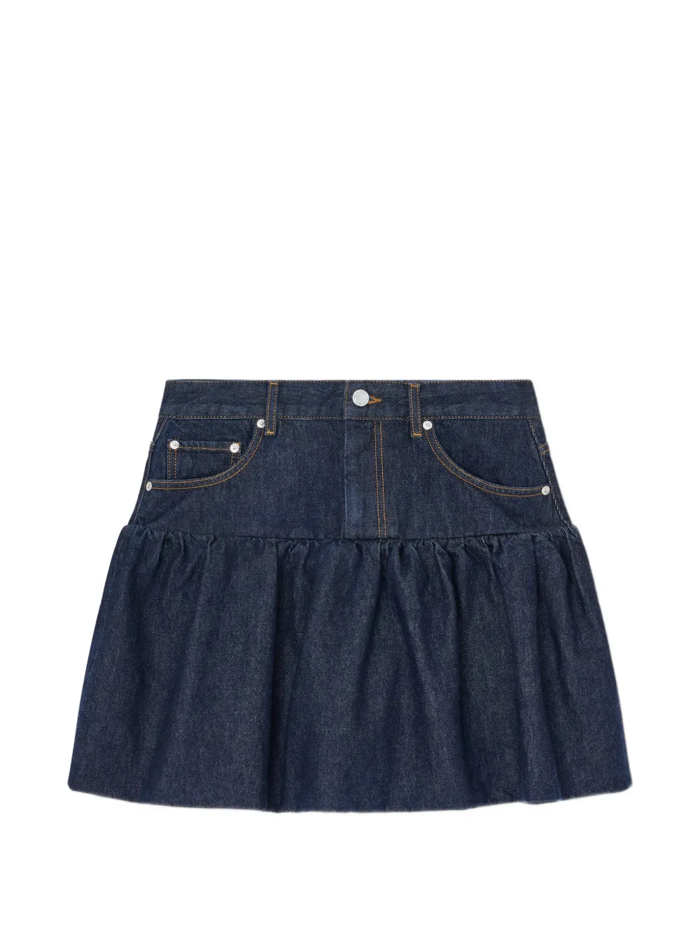 GANNI Minigonna denim con ruches - Blu