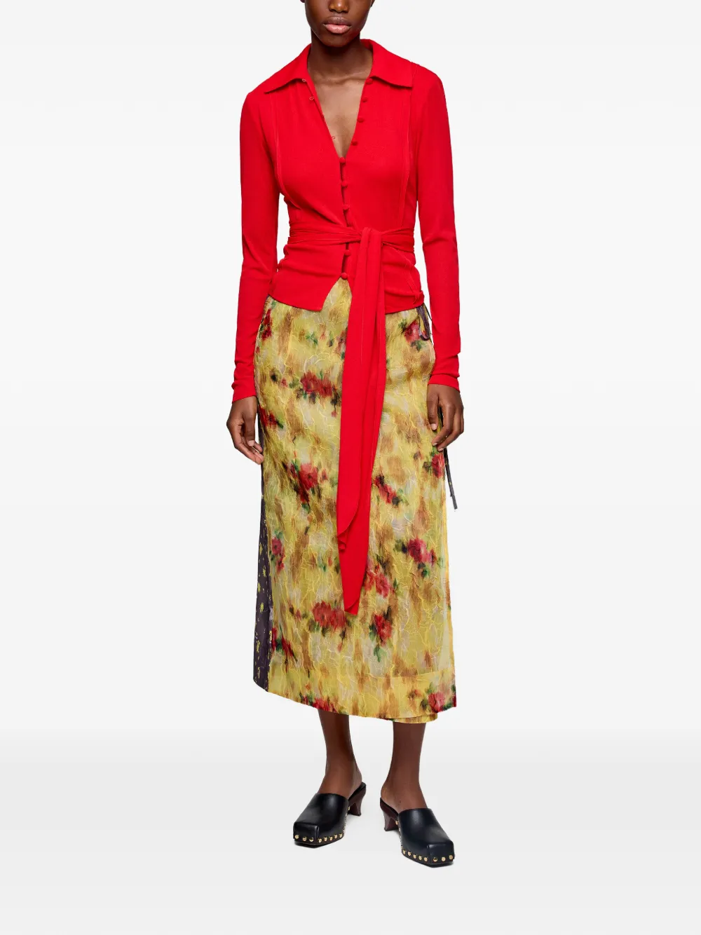  Ganni Floral Tie Midi Skirt - Yellow 