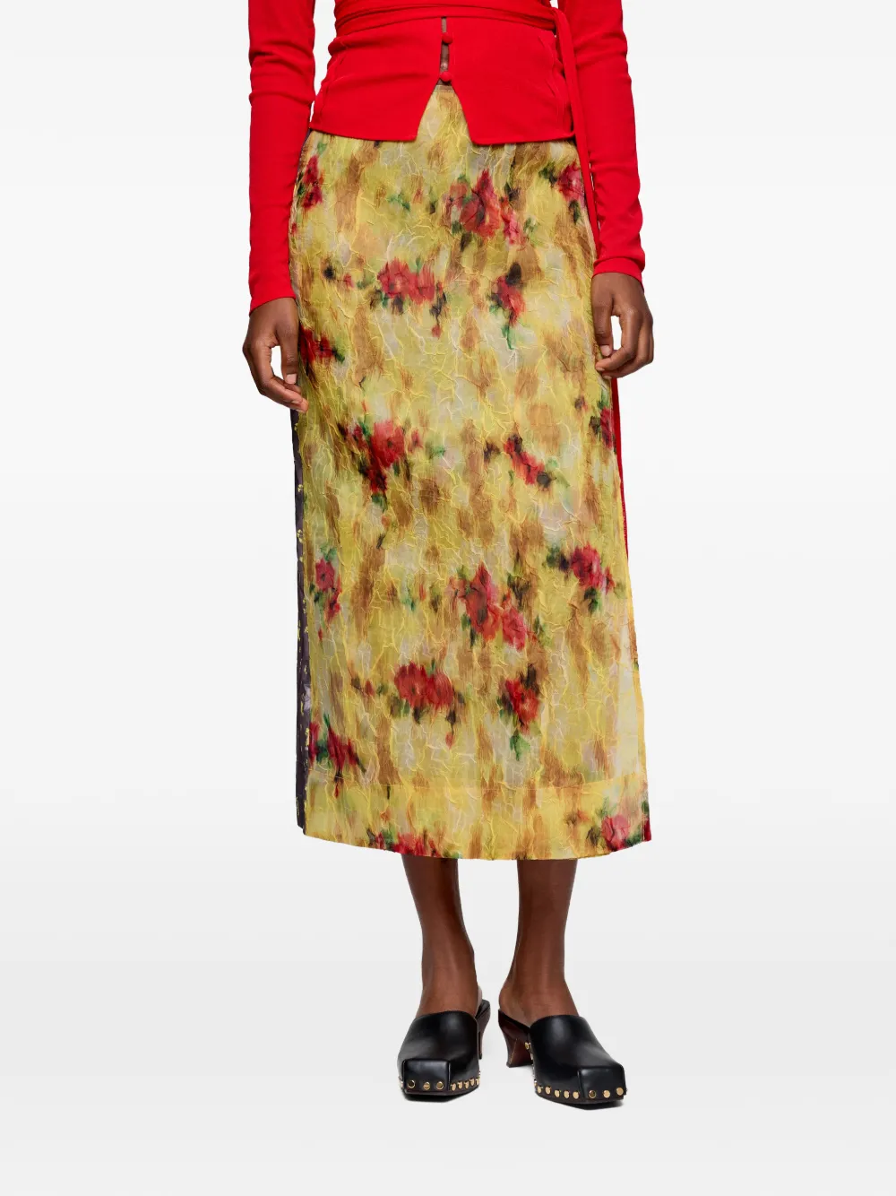  Ganni Floral Tie Midi Skirt - Yellow 