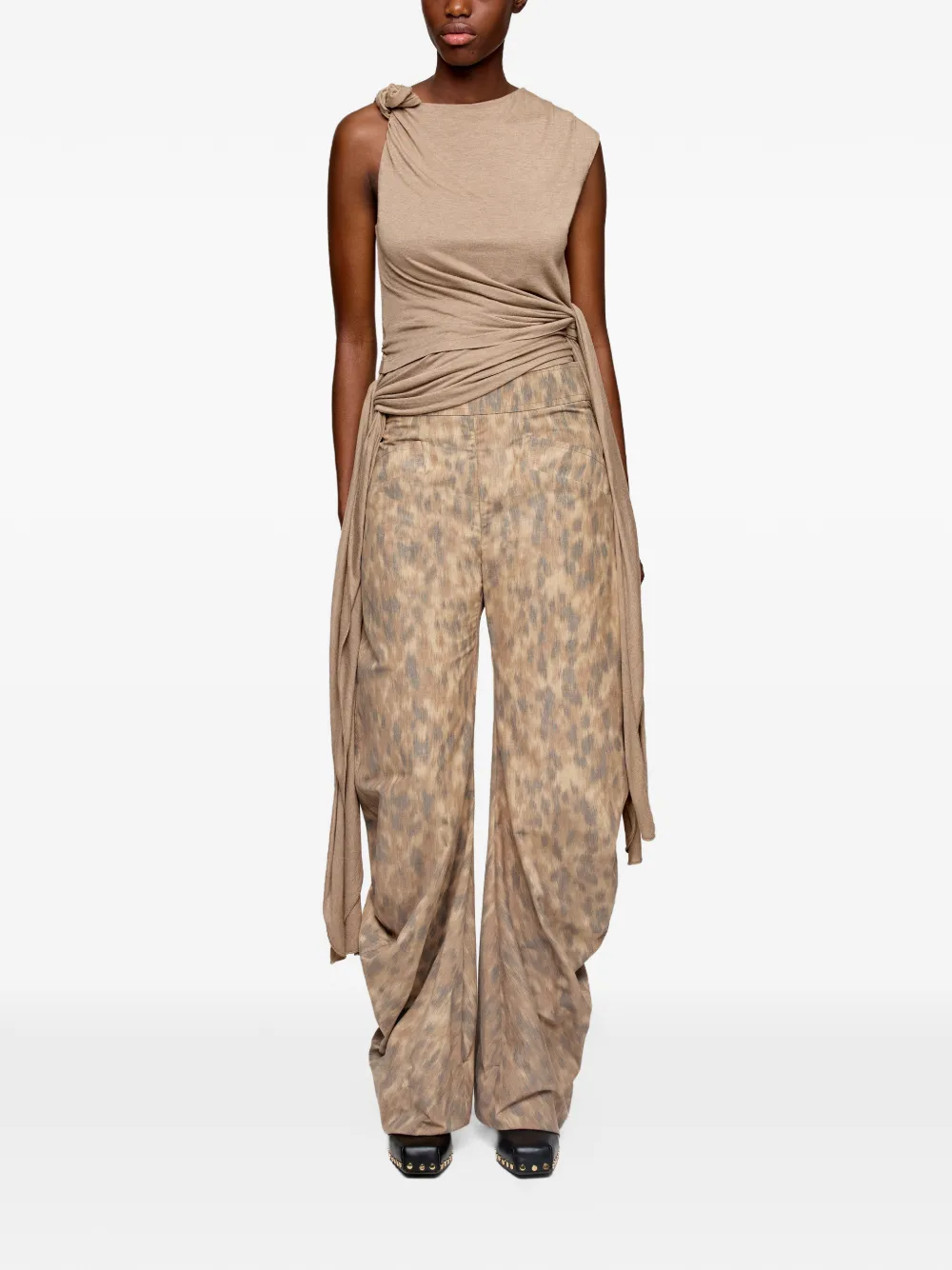GANNI Katoenen broek met print Beige