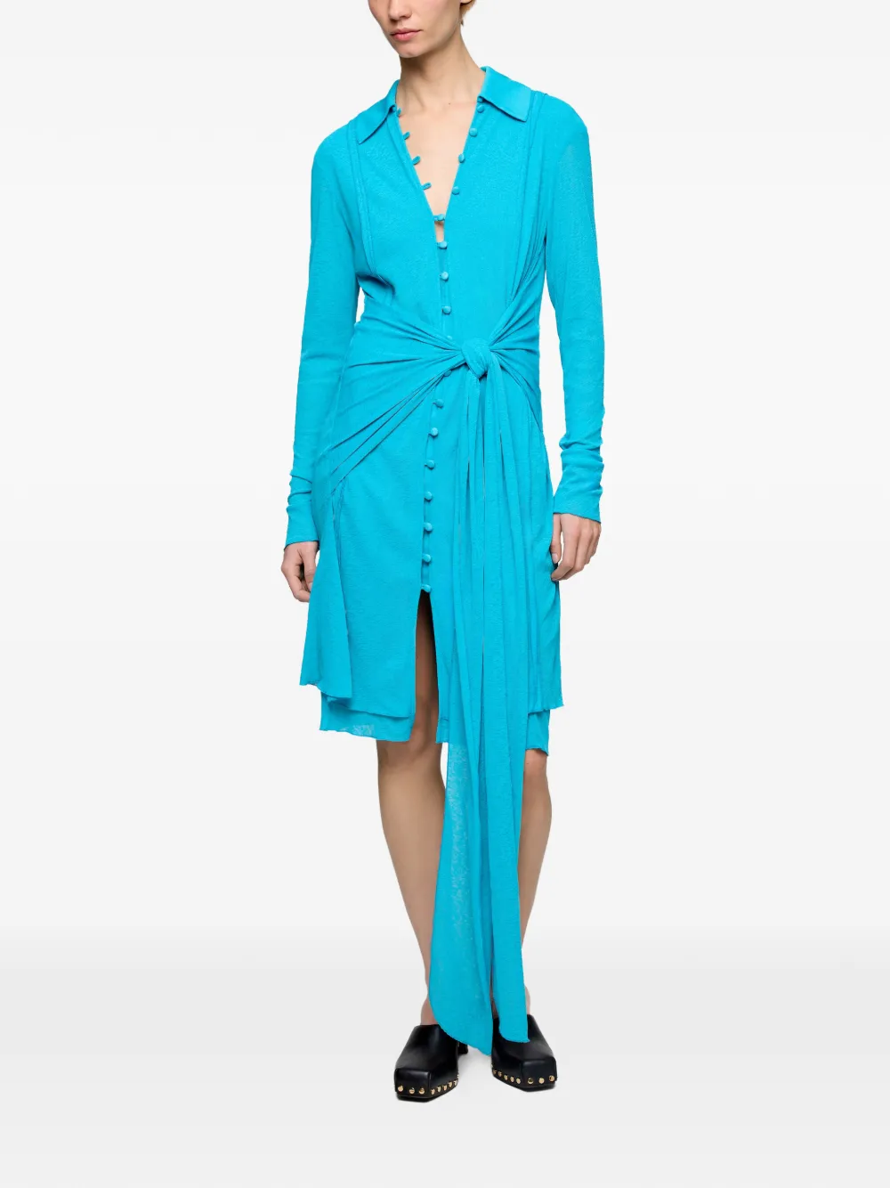 GANNI Midi-jurk met gestrikt detail en knopen Blauw