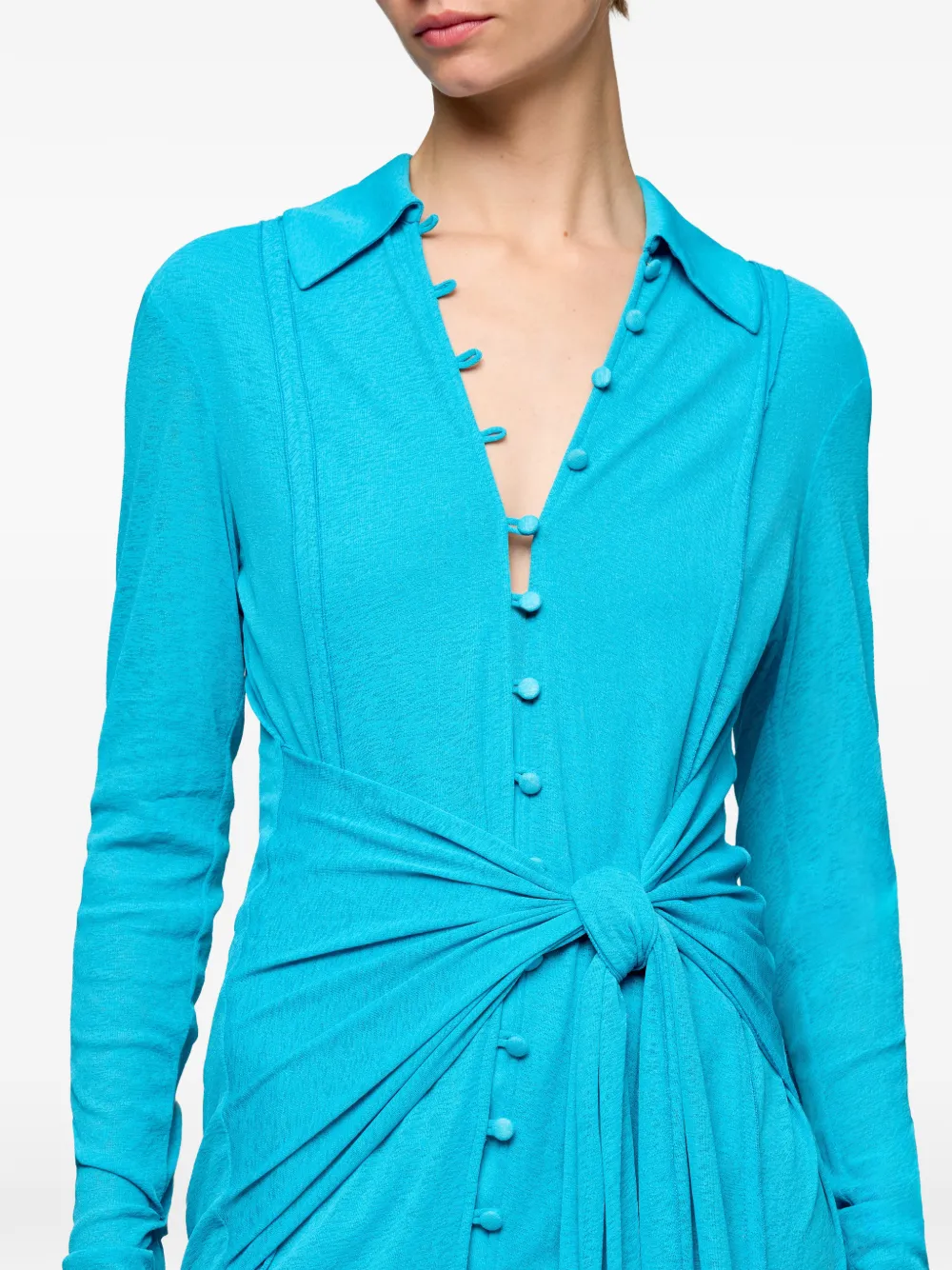 GANNI Midi-jurk met gestrikt detail en knopen Blauw