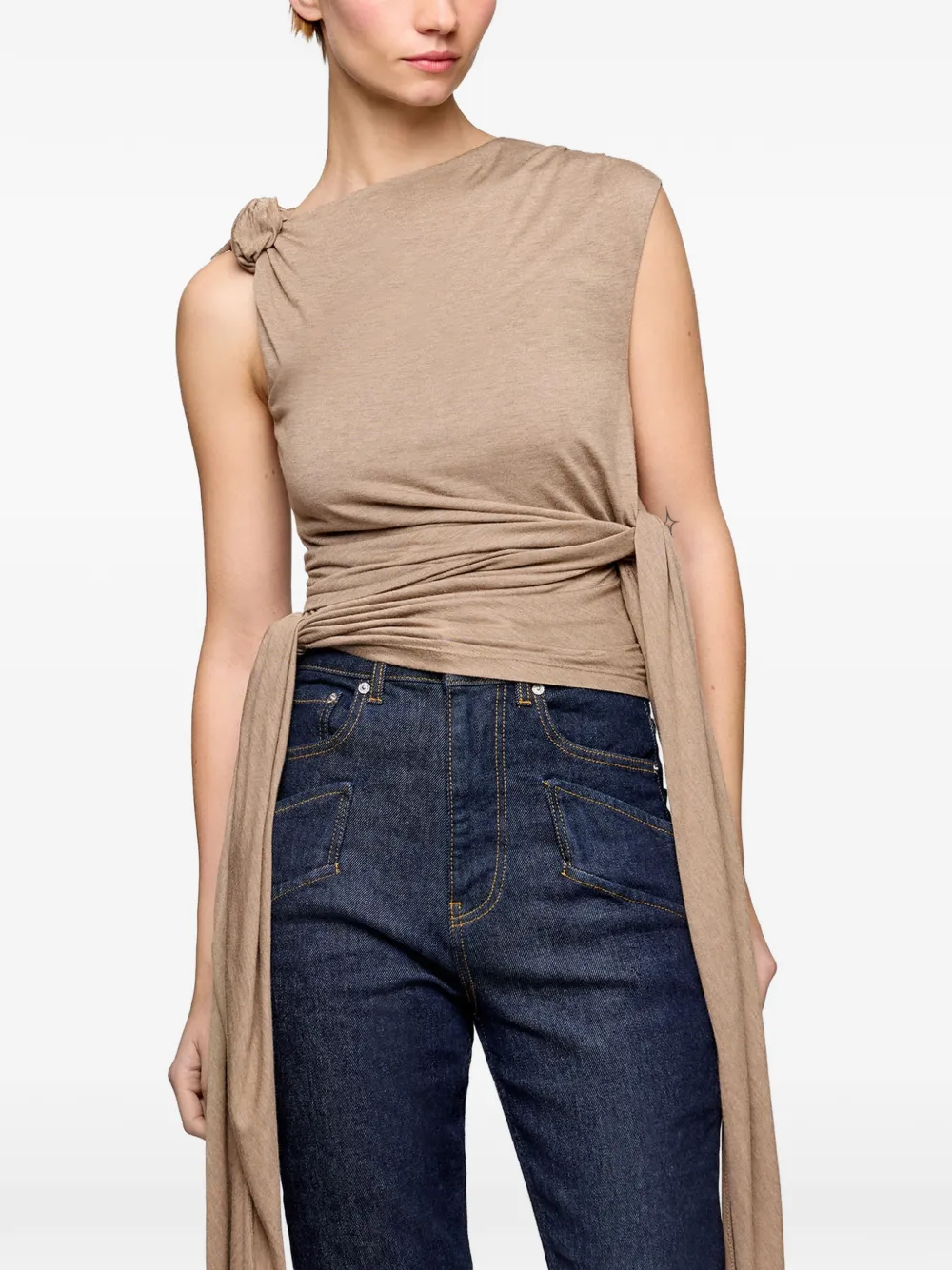GANNI Top met geknoopt detail Beige