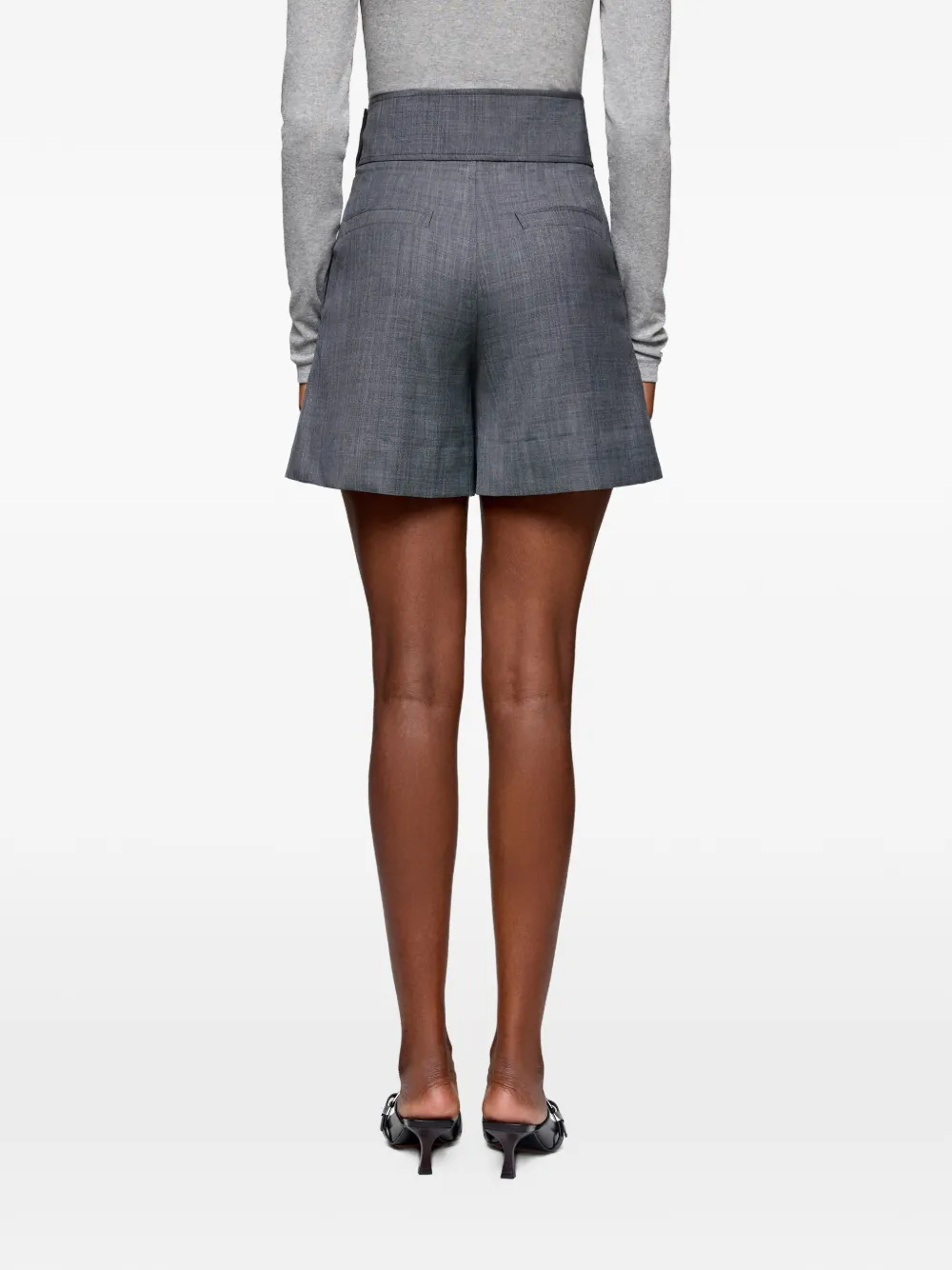  Ganni Mélange-effect High-waisted Shorts - Grey 