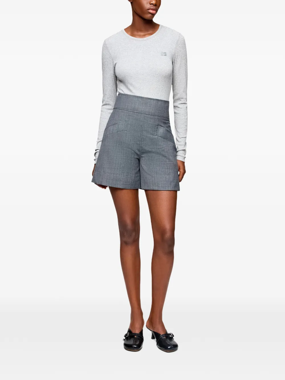  Ganni Mélange-effect High-waisted Shorts - Grey 