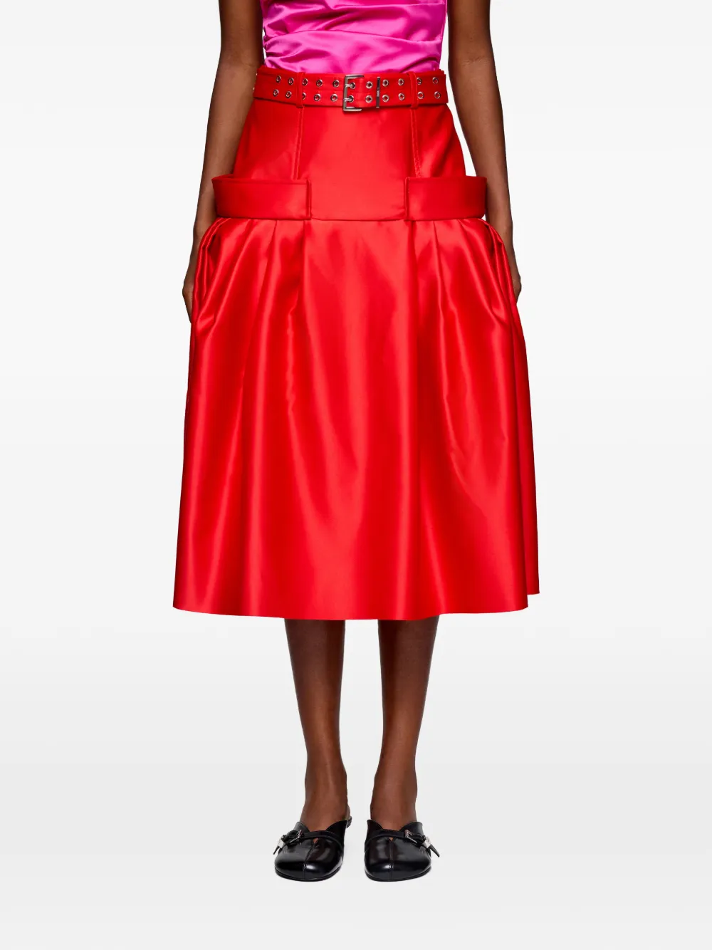 GANNI Duchesse satijnen rok Rood