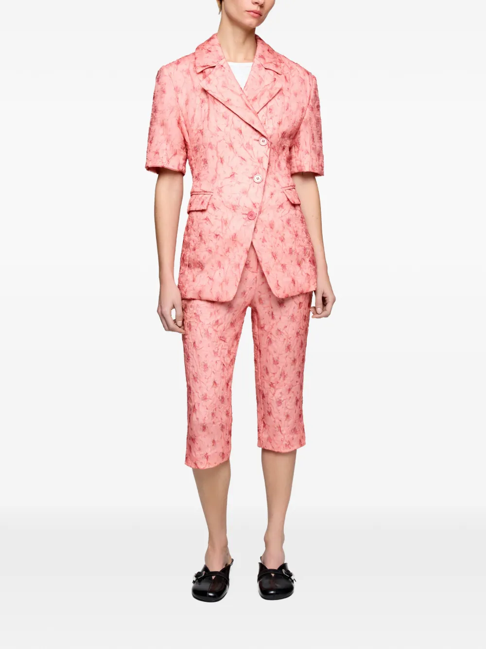  Ganni Double-breasted Short-sleeve Jacket - Pink 