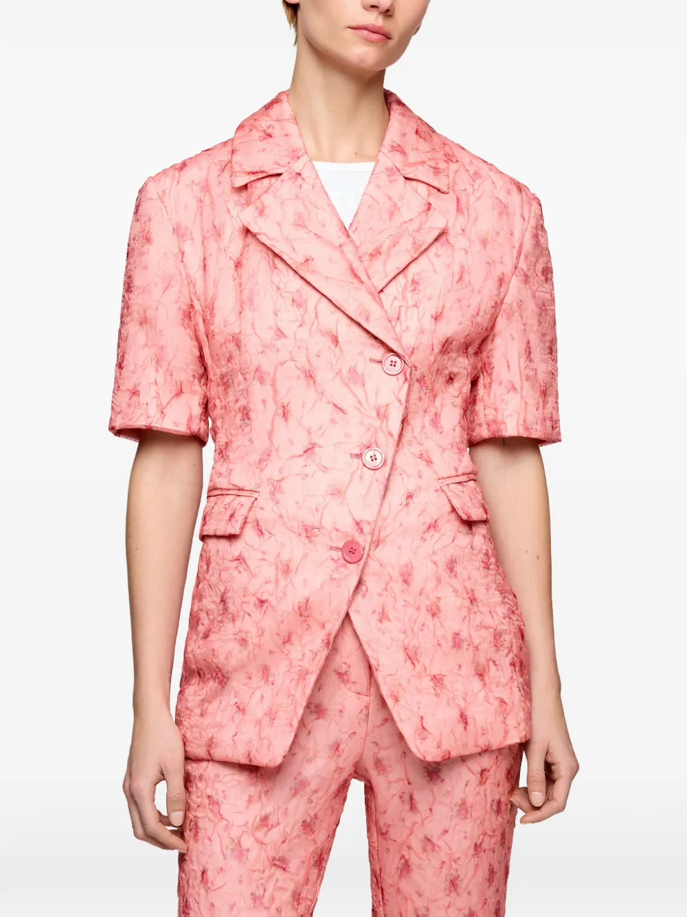 Ganni Double-breasted Short-sleeve Jacket - Pink 