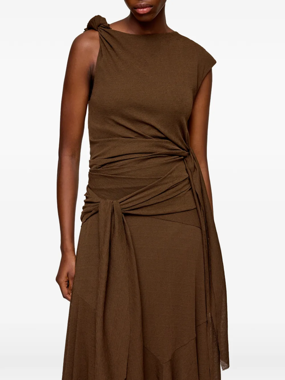 GANNI Asymmetrische jurk met geknoopt detail Bruin